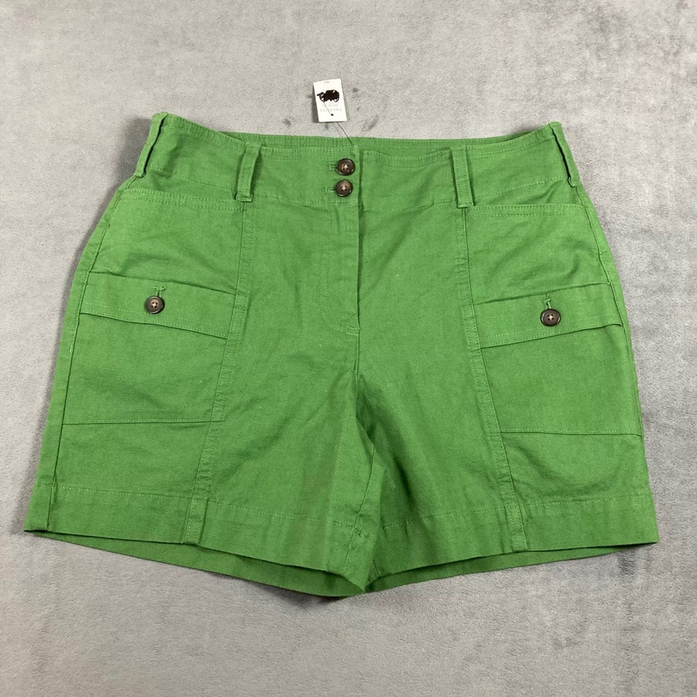 Talbots Womens Green Linen Blend Utility Shorts Size 4P Petite Summer Casual
